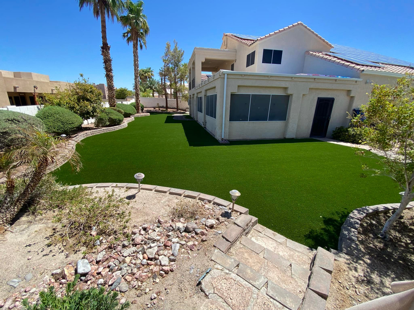 Large residential artificial turf lawn